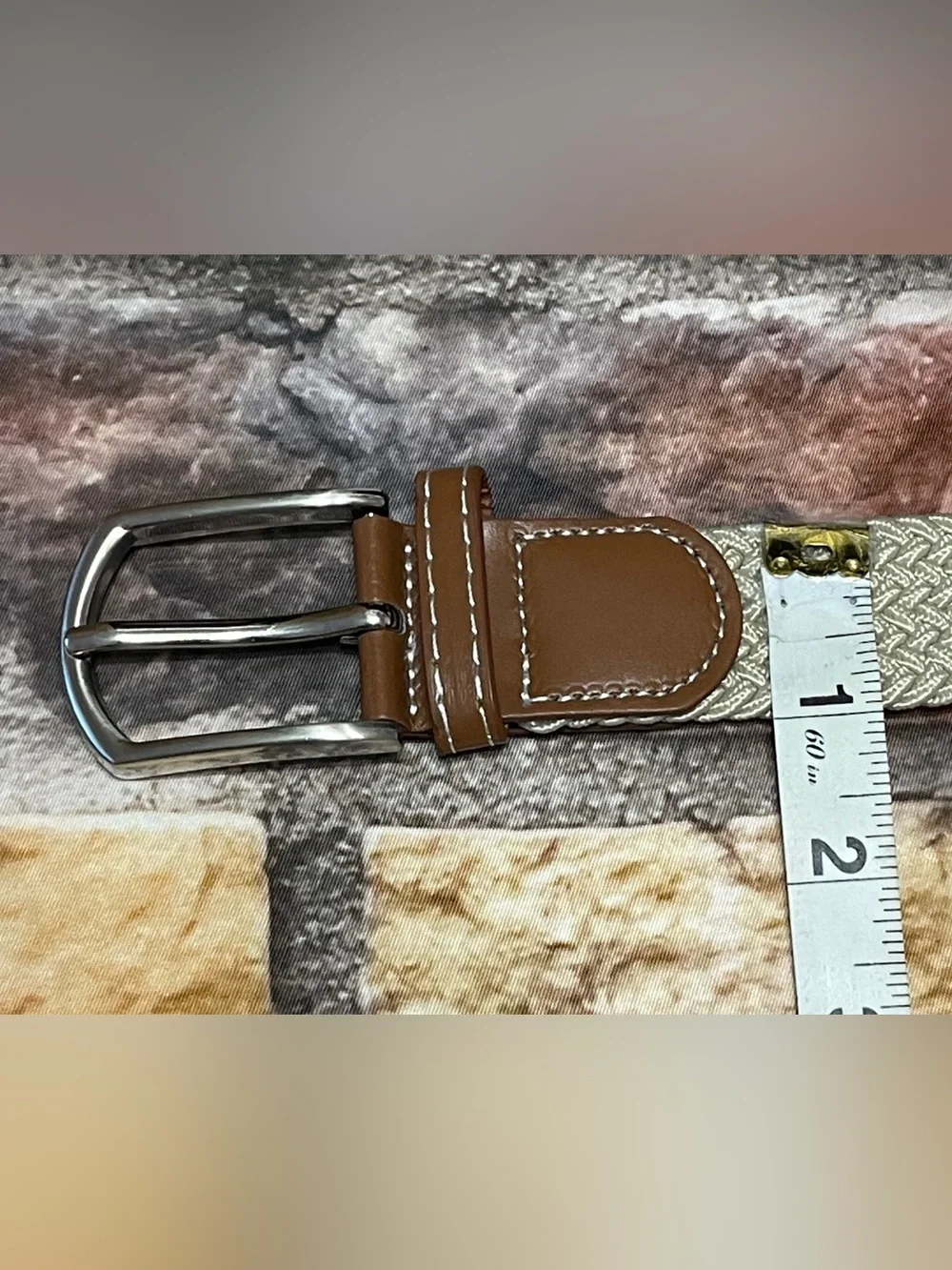 Mens Braided Woven Elastic Canvas Faux Leather Stretch Belt Size 42 - NWOT